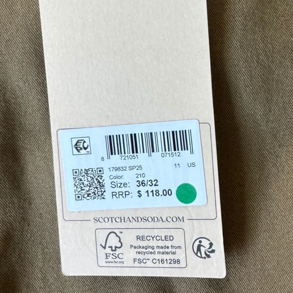 Scotch & Soda Stuart NWT Regular Slim Fit Stretch Chino Pants‎ Brown Tan 36x32 - Picture 8 of 11